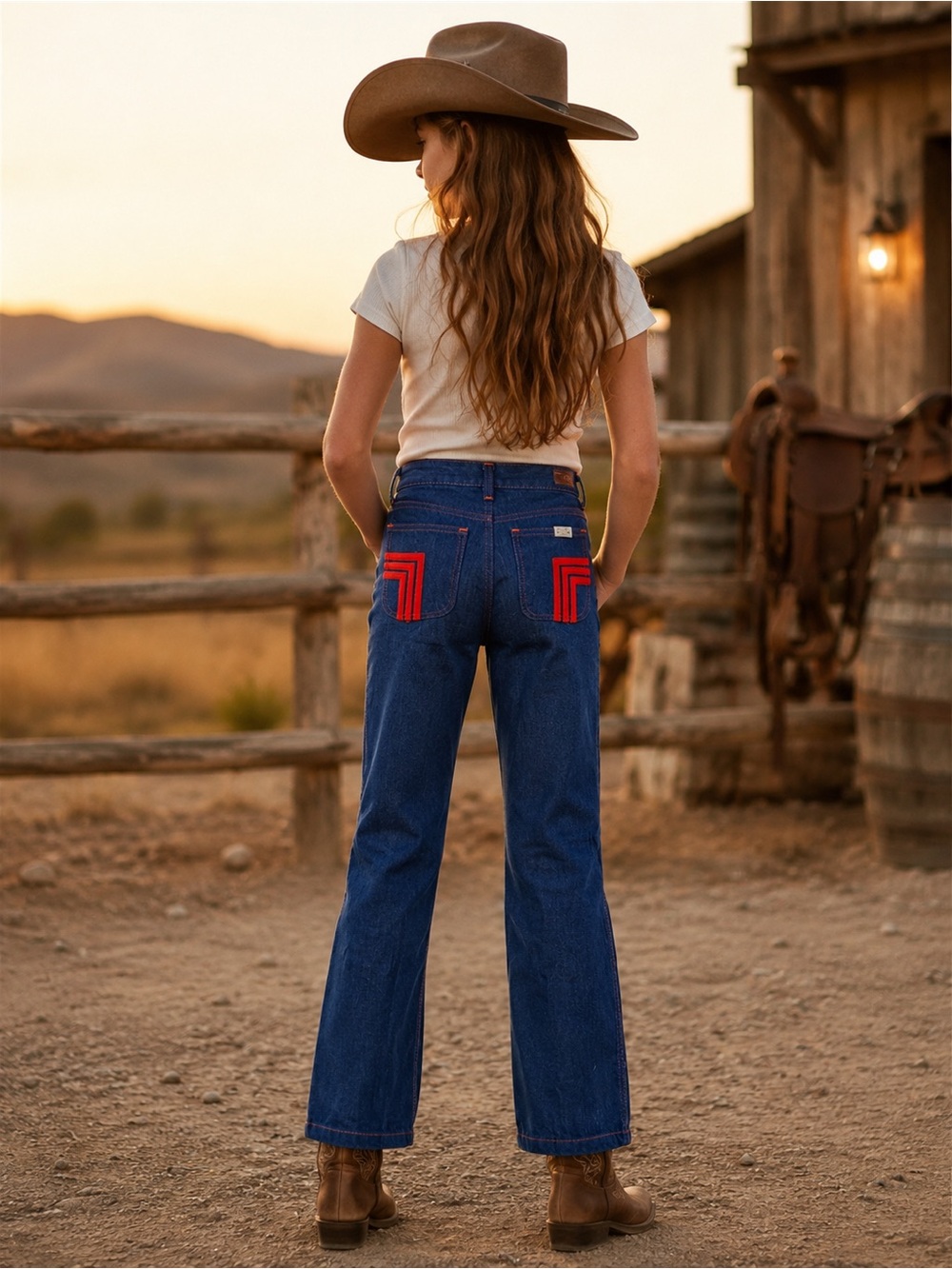 Kid’s Deadstock 100% Cotton Jeans with Red Accent on Pocket - Picture 1 of 5